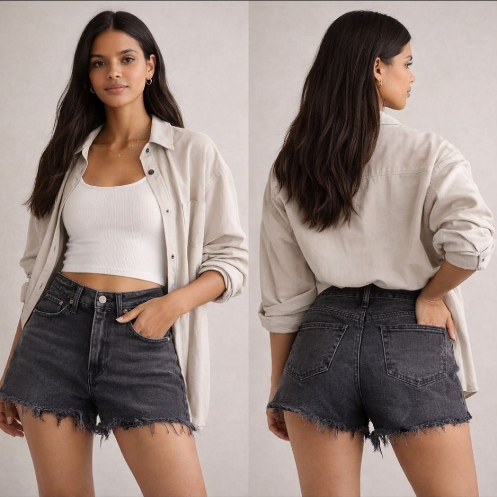 Abercrombie & Fitch 90s High Rise Cutoff Denim Shorts Dark Wash Frayed Hem 24